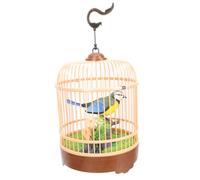 HEMOTON Voice Activated Mini Bird Cage Realistic Chirping Sounds, Plastic Hanging Bird Feeder for ’ Interactive Outdoor Play, Blue-yellow Simulation Cage Decoration