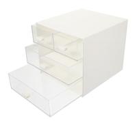 HEMOTON White 3-tier Drawer Storage Box with Four Grids, Abs and PC Material Desk Organizer for Lipstick and Lip Gloss Storage, Easy to Open and Close with Good Seal Design for Home