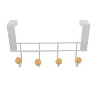 HEMOTON White the Door Hook Hanger with 4 Sturdy Iron and Wood Hooks, No Assembly Required, Simple and Elegant Design for Bedroom and Kitchen Storage