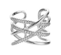HEMOTON Women S Chic Opening Ring with Crossed Lines Design Zircon Accent Finger Band Elegant White Jewelry for Daily Wear and Special Occasions