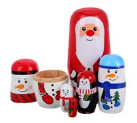 HEMOTON Wooden 6-layer Russian Nesting Dolls Set Christmas Santa Claus Snowman Matryoshka Doll Home Decor 7x7x14.5cm Traditional Holiday Ornament for Desktop Display