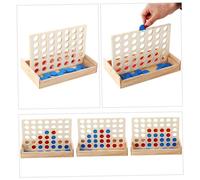 HEMOTON Wooden Four Row Board Game Checker for Adults Interactive Strategy Game Educational Family Fun in Natural Wood Color