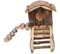 HEMOTON Wooden Small Pet Hut Castle for Chinchilla and Rat with Multi-layer Design, Creative Hamster House Providing Warm Shelter and Soothing Emotions a Coffee Colour