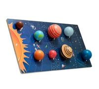 HEMOTON Wooden Solar System Puzzle for Educational Cognitive Matching with Eight Planet Blocks Interactive Montessori Learning Game for Boys