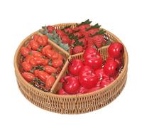 HEMOTON Woven Storage Basket with Lid 11 Inch Round Rattan Organizer Tray with 3 Sections for Kitchen Pantry Fruit Snack Storage