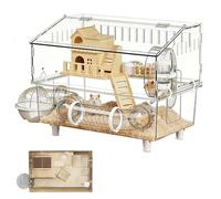 Hemousy Dwarf Hamster Cage - 2-Layer Clear Chinchilla Crate - Big Hamster Cage with Water Bottle and Bathroom - for Indoor Outdoor Travel Animal Home Guinea Small Pet Observation