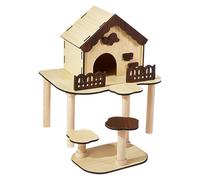 Hemousy Hamster House | Golden Bear Wooden Hut with Climbing Ladder - Standing Cage Accessories Bed Exploring Toys for Breeding Enrichment Play Home Indoor Sleeping Small Animals