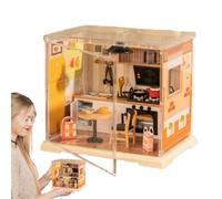 Hemousy Miniature House Kit - Tiny House Building Toy Set - Realistic Miniature Coffee Shop Kitchen Building Set, Handmade Assembly Model Toy for Teens Adults