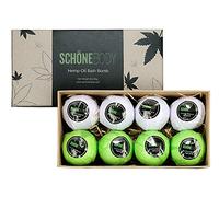 Hemp Bath Bombs, Large Set of 8 Bath Bombs. by Schone Body, 2 Relaxing Scents of Refreshing Mint and Hemp Oil and Soothing Lavender and Hemp Oil. Made with Pure Essential Oil Vegan Set