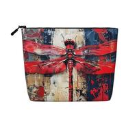 Hemp Makeup Bag with Zipper - Abstract Red Dragonfly Design for Women - Black, One Size, Black/White, One Size, Black / White, One Size
