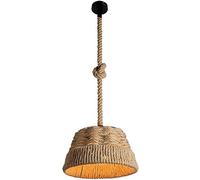 Hemp Pendant Lamp Single Head Lantern-Shaped Wrought Iron Restaurant Vintage Industrial Ceiling Light Art Deco Lighting for Living Room Aisle Chaner E27