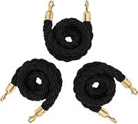 Hemp Rope Barrier with Hooks, Twisted Queue Stanchion for Hotels, Banks, Hospitals, Public Spaces (3 Pack, 1.2m/3.9ft) -, Stylish Crowd Control Solution