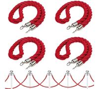 Hemp Rope Barrier with Polished Silver Hooks 4Pack Crowd Control Ropes for Hotels & Cinemas 185cm Length Red Braided DesignDurable & Stylish Queue Management