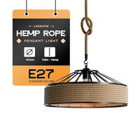 Hemp Rope Pendant Light 40cm E27 Ceiling Lamp Adjustable 2m Cable Black