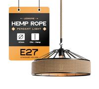 Hemp Rope Pendant Light 40cm Vintage Black E27 1m Adjustable Ceiling Lamp