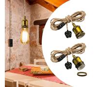 Hemp Rope Pendant Lights, 2PCS Rustic Plug in Pendant Light Fitting,510 CM Vintage Hanging Lights Kit with Plug,Brass E27 Lamp Holder Retro Plug in Ceiling Light Fixture,DIY Lampshade,for Farmhouse