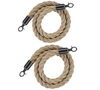Hemp Rope Stanchion - 2 Pcs Crowd Control Rope with Polished Metal Hooks, Adjustable 2-14 Ft Queue Divider for Event Barrier, Obstacle Line, Black Color