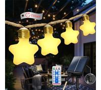 Hemp Rope Star String Lights, Solar & USB, 8M 16 LED, 8 Modes, for Decorating Kids' Room, Garden, Christmas and Parties. Warm White