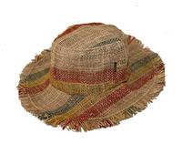 Hemp Sun Hat Wired Wide Brim Farmers hat with Frayed Edges, Raw Hemp Natural Straw Summer Hippie hat, Colorful, 7 1/8-7 3/8