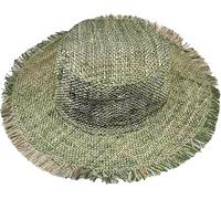 Hemp Sun Hat Wired Wide Brim Farmers hat with Frayed Edges, Raw Hemp Natural Straw Summer Hippie hat, Green, 7 3/4-8