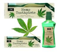 Hemp Toothpaste Bundle - Includes 2 Tubes of Fluoride-Free Natural Toothpaste with 2 Toothbrushes & 500ml of Hemp Mouthwash - Whitening for Sensitive Teeth, Organic, Travel-Friendly