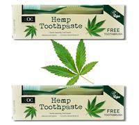 Hemp Toothpaste Bundle - Includes 2 Tubes of Fluoride-Free Natural Toothpaste with 2 Toothbrushes - Vegan Friendly Whitening for Sensitive Teeth, Organic, Travel-Friendly