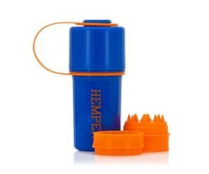 HEMPER Keeper 3-in-1 Herb Grinder with Dual Storage Compartments, Smell-Proof and Water-Resistant Design, Built-in Removable Grinder, Portable & Flexible Tether for On-The-Go Use - (Blue & Orange)