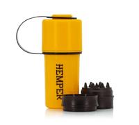 Hemper Keeper 3-in-1 Herb Grinder with Dual Storage Container - Smell-Proof, Airtight & Water-Resistant - Built-In Removable Grinder, Dual Compartments for Flower & Ground - (Yellow & Black)