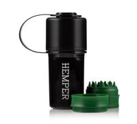 Hemper Keeper 3-in-1 Herb Grinder with Dual Storage Container - Smell-Proof, Airtight & Water-Resistant - Built-in Removable Grinder, Dual Compartments for Flower & Ground - (Black)