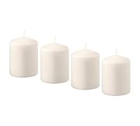 HEMSJÖ Pack of 4 Cylindrical Candles, Thick Unscented Candle, Long Lasting 15 Hours, Natural, 8 x 5.5 cm, Plant Origin Paraffin Wax