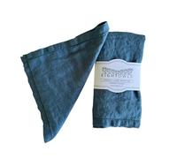 Hemstitched Linen Napkins - 50 cm x 50 cm - Stonewashed Pure Linen Cloth Napkins with Mitered Corners - Set of 4 (Soft Teal Blue)