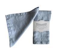 Hemstitched Linen Napkins - 50 cm x 50 cm - Stonewashed Pure Linen Cloth Napkins with Mitered Corners - Set of 4 (Dusty Blue)
