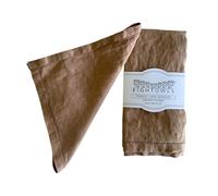 Hemstitched Linen Napkins - 50 cm x 50 cm - Stonewashed Pure Linen Cloth Napkins with Mitered Corners - Set of 4 (Caramel)