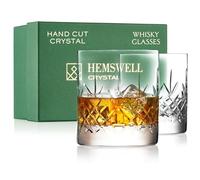 Hemswell Crystal Whisky Glasses Set of 2 - Cut Glass Whiskey Glasses Tumblers 310ml - Traditional Lead Free High Clarity Glass - Satin Lined Box - Wicklow