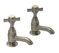 Hemsworth Basin Tap Pair Brushed Nickel - Traditional Hot and Cold Basin Taps with Cross Handles and Brass Body