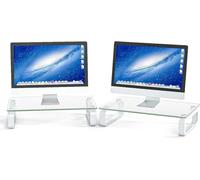 Hemudu 2 Pack Computer Monitor Stand Riser Multi Media Desktop Stand for Flat Screen LCD LED TV, Laptop/Notebook/Xbox One, with Tempered Glass and Metal Legs,HD02T-201P