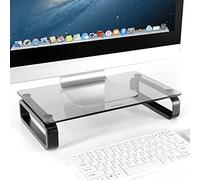 Hemudu Computer Monitor Stand Riser Multi Media Desktop Stand for Flat Screen LCD LED TV, Laptop/Notebook/Xbox One, with Tempered Glass and Metal Legs, Black HD02B-001P