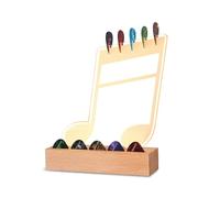 HEMUZHIYUAN Light Up Guitar Pick Holder-Note-Shaped Cool Gifts for Music Lovers,Acrylic Guitar Pick Display and Storage With Wooden Base,Unique Guitar Accessories, Multicolor, 16th Note-shaped Guitar