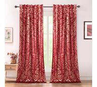 HEMVOR Christmas Velvet Curtains with Gold Leaf Print, W52xL84 Inch Luxury Pencil Pleat Drapes, 2 Panels Insulated Room Darkening Window Treatments with Rod Pocket for Bedroom Living Room (Red)