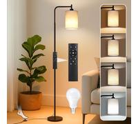 HEMVOR LED Floor Lamp with Magnetic Remote & Foot Switch, Timed, 12W E27 Bulb & 3 Colour Infinite Dimming, Modern Tall Standard Lamp with Linen Lampshade for Bedroom, Living Room, Office(Black)
