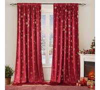 HEMVOR Velvet Christmas Curtains with Snowflake Gold Leaf, W52xL84'' Luxury Pencil Pleat Drapes 2 Panels, Window Treatments with Rod Pocket Top Insulated Room Darkening for Bedroom Living Room(Red)