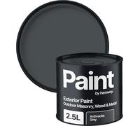 Hemway Anthracite Grey Exterior Paint 2.5L, Outdoor Matt Finish, Acrylic & Water-Based Emulsion, Quick Dry & High Coverage for Walls, Wood, Metal, Fence, Masonry Paint Exterior & Furniture