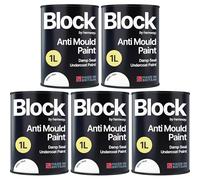 Hemway Anti Mould Paint White Matt 1L - 5 Pack, Mould Blocker Easy to Apply