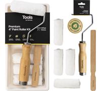 Hemway Bamboo Premium Paint Roller Decorating Tools Kit Set 4 Inch Roller Frame, 4 X 4 Inch Roller Sleeves, 4 Inch Tray, Stirrer