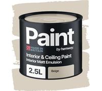 Hemway Beige Paint 2.5 L, Indoor Matt Finish, One Coat, Wall Paint, Acrylic & Water-Based Emulsion, Quick Dry & High Coverage for the Kitchen, Bathroom & Bedroom Walls & Ceiling