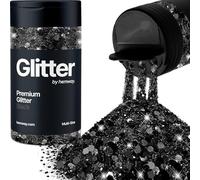 Hemway Black Glitter Shaker, 120g Multi Size Glitter for Crafts Metallic Flake Sequins for Resin & Epoxy Crafts for Decorating, Halloween, Christmas, Nail, Face, Bunting, Art, Pots
