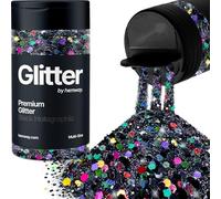 Hemway Black Holographic Glitter Shaker, 120g Multi Size Glitter for Crafts Metallic Flake Sequins for Resin & Epoxy Crafts for Decorating, Halloween, Christmas, Nail, Face, Art