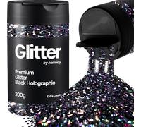 Hemway Black Holographic Glitter Shaker, 200g Extra Chunky Glitter for Crafts Metallic Flake Sequins for Resin & Epoxy Crafts for Decorating, Halloween, Christmas, Nail, Face, Bunting, Art