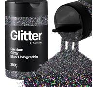 Hemway Black Holographic Glitter Shaker, 200g Fine Glitter for Crafts Metallic Flake Sequins for Resin & Epoxy Crafts for Decorating, Halloween, Christmas, Nail, Face, Art