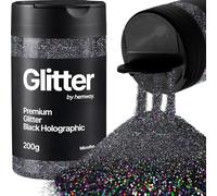 Hemway Black Holographic Glitter Shaker, 200g Microfine Glitter for Crafts Metallic Flake Sequins for Resin & Epoxy Crafts for Decorating, Halloween, Christmas, Nail, Face, Bunting, Art